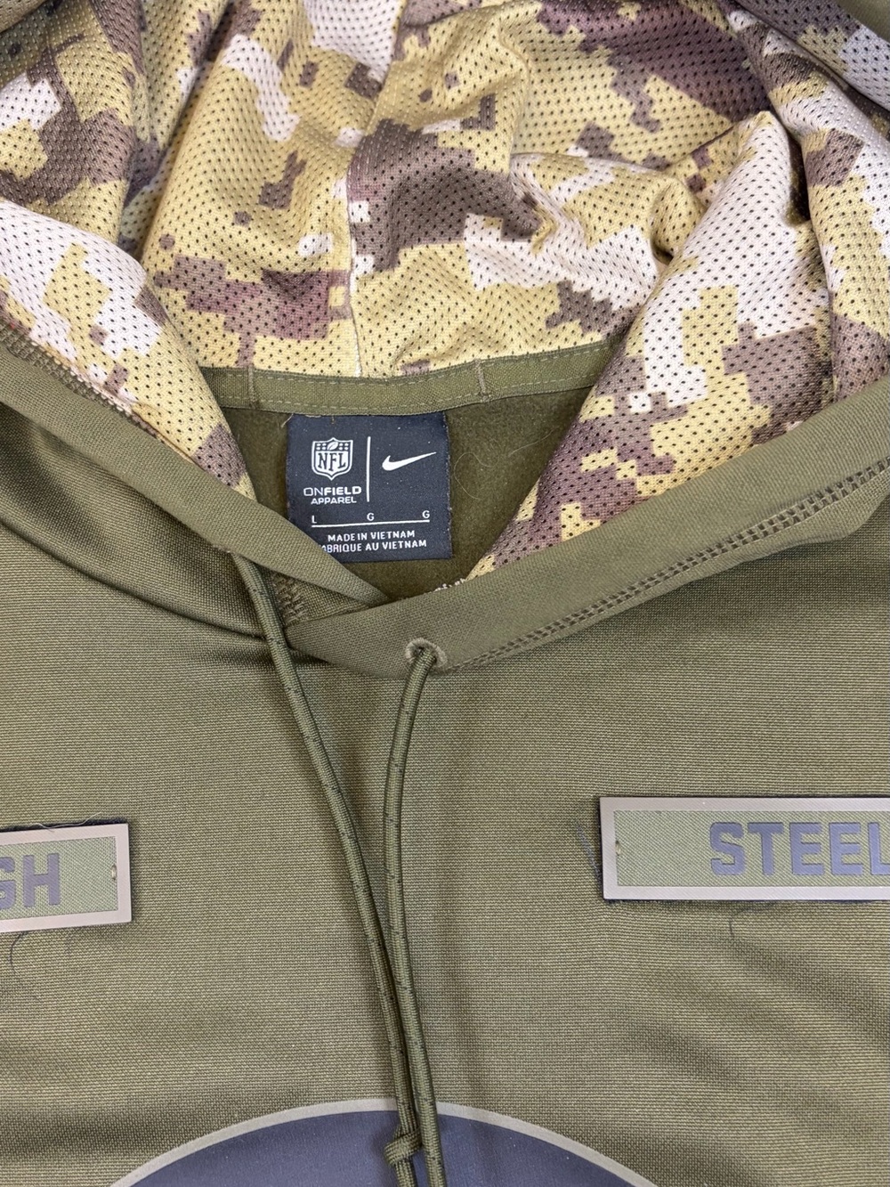 NIKE PITTSBURGH STEELERS SALUTE TO SERVICE OLIVE CAMO HOODIE MENS SIZE LARGE - Picture 2 of 7
